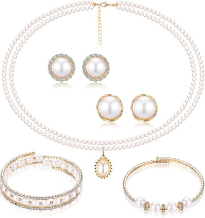 3-Piece Pearl Rhinestone Jewelry Set