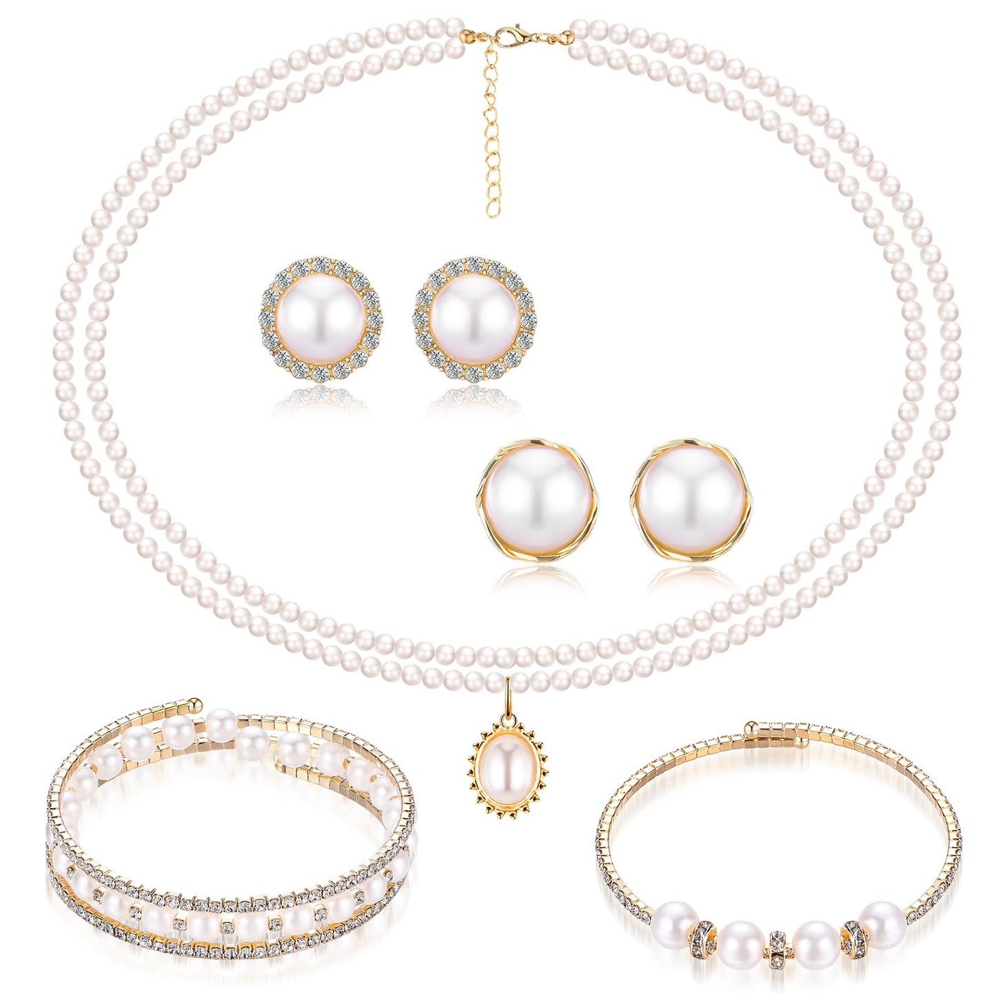 3-Piece Pearl Rhinestone Jewelry Set