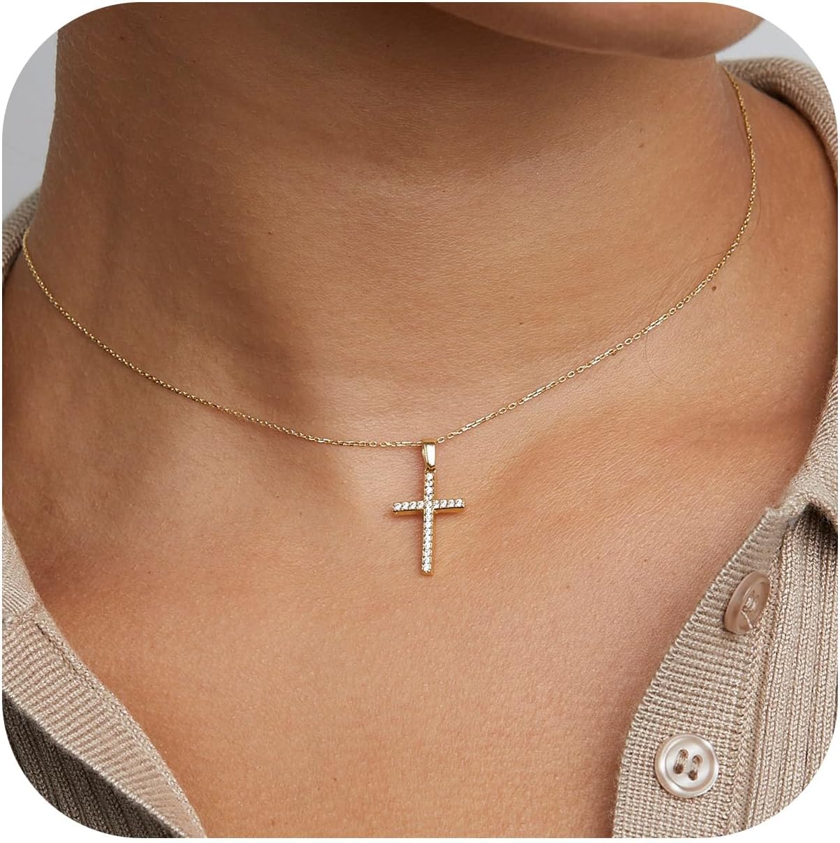 MONOZO Cross Necklace for Women，14K Gold Plated Cross Necklace Layered Gold Cross Necklace Tiny Sideway Cross Choker Necklace Gold Cross Necklaces for Women Trendy Gold Jewelry Gifts for Women Trendy