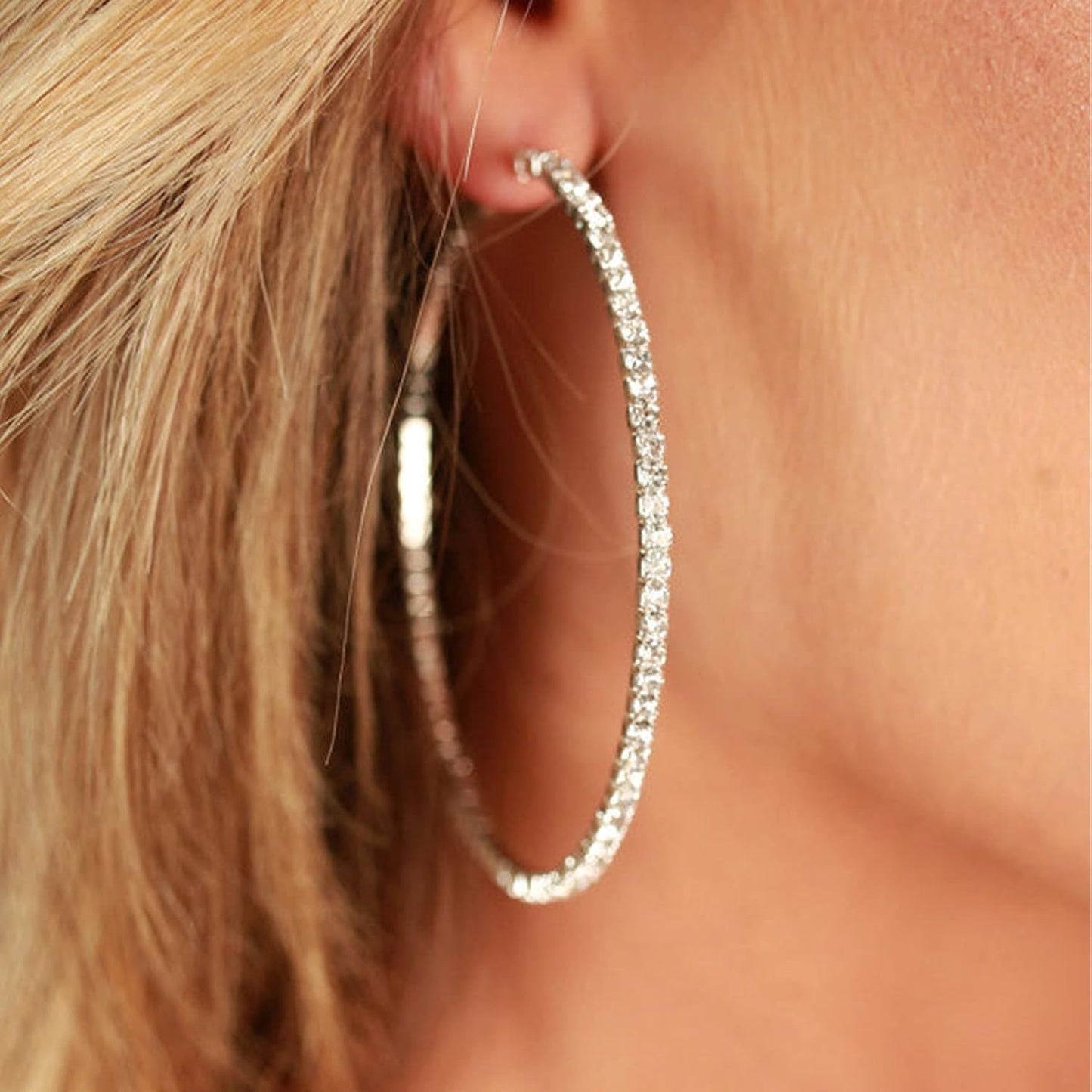 Silver-Tone Rhinestone Hoop Earrings
