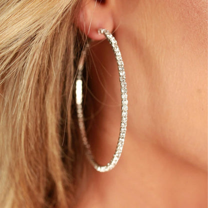 Silver-Tone Rhinestone Hoop Earrings