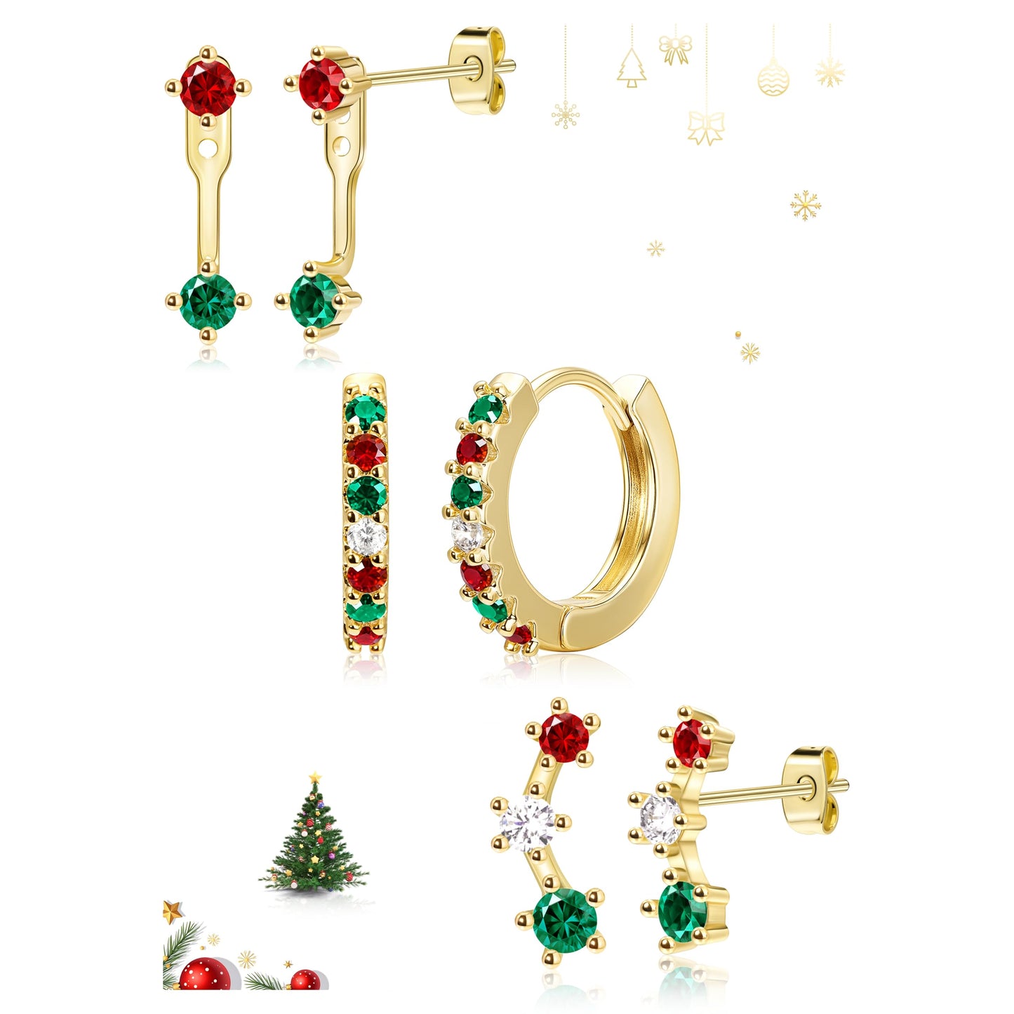 3-Pair Birthstone Hoop Earrings Set