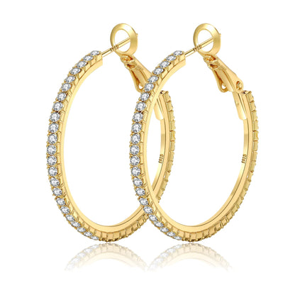 Silver-Tone Rhinestone Hoop Earrings