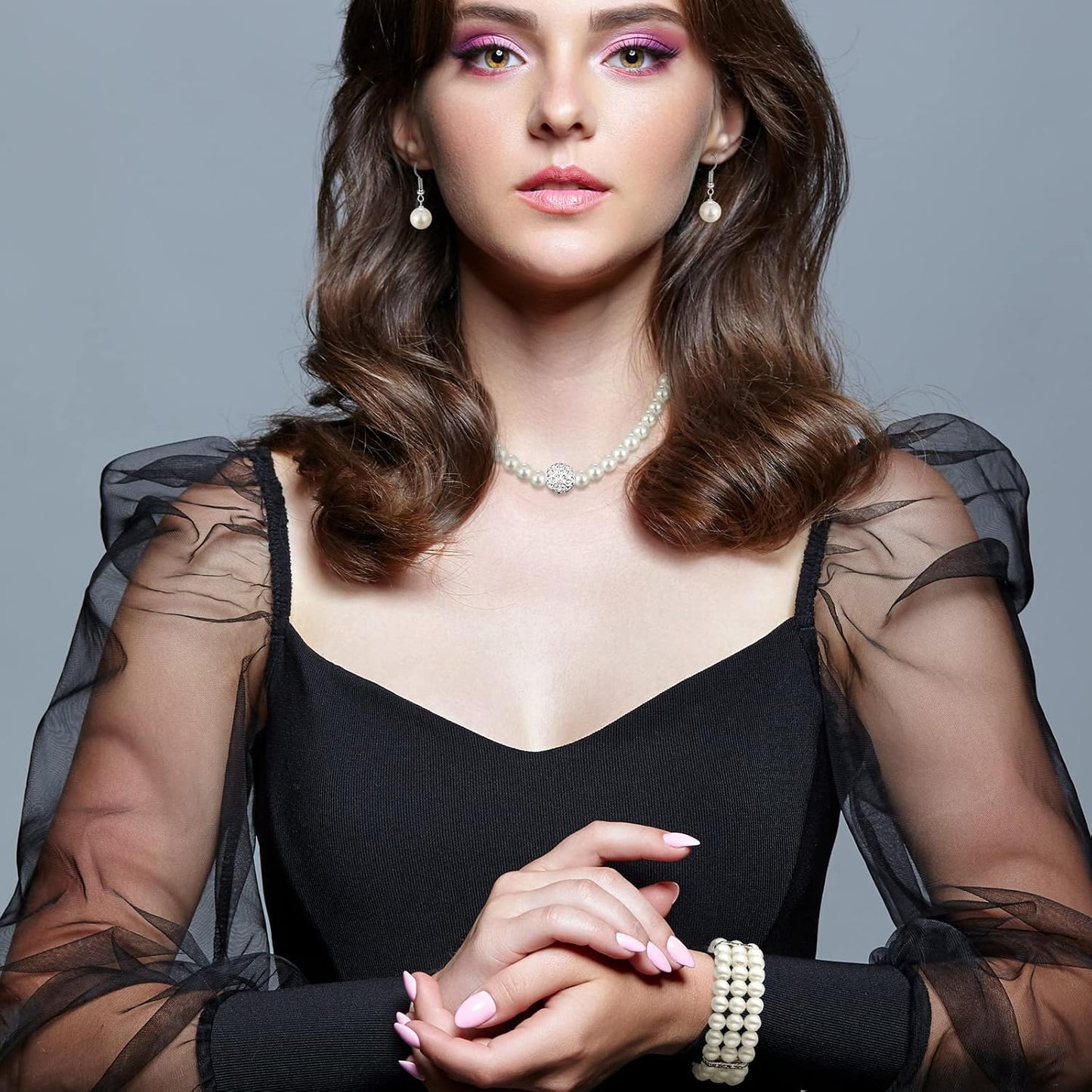 3-Piece Pearl Rhinestone Jewelry Set