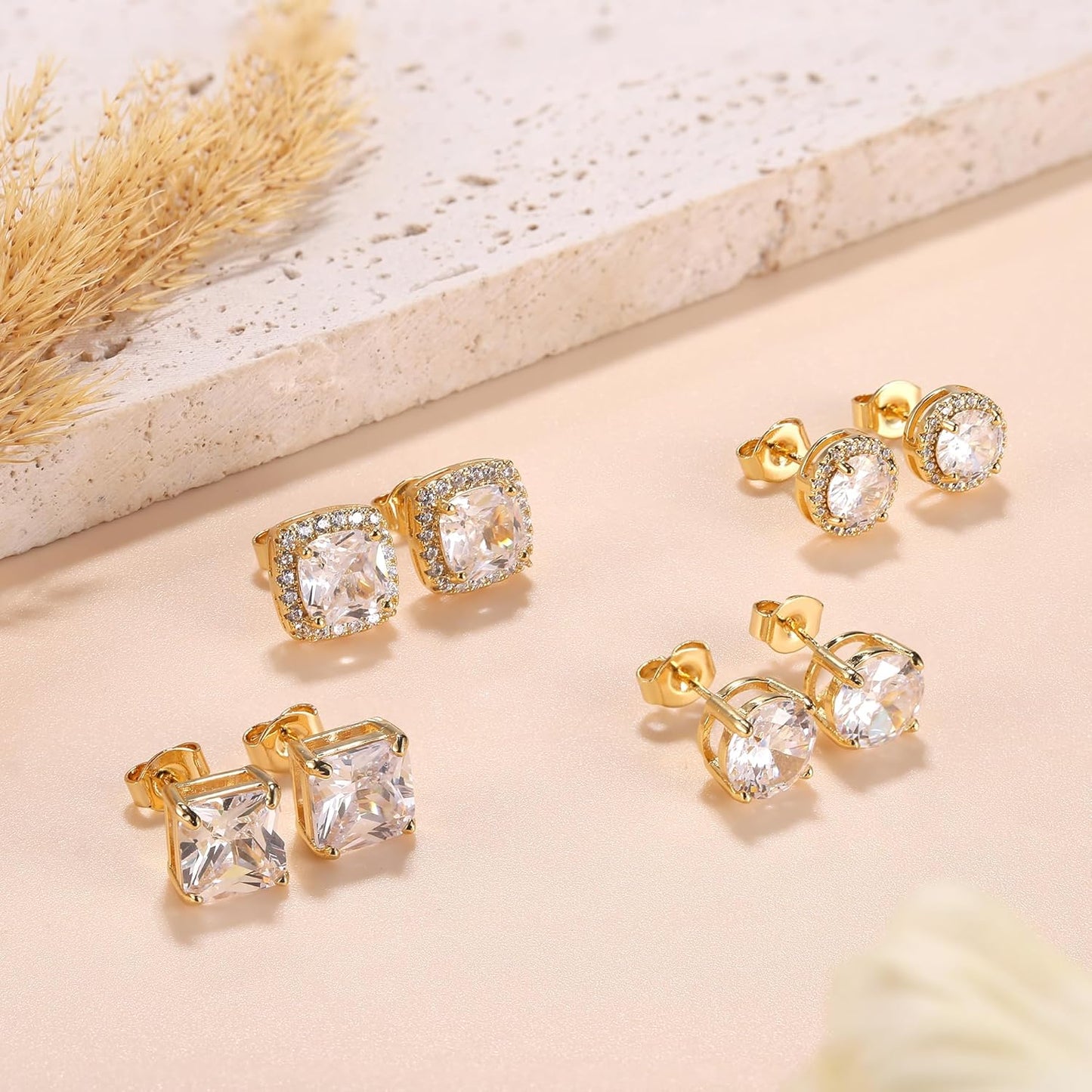 Gold-Tone Silver-Tone CZ Stud Earrings