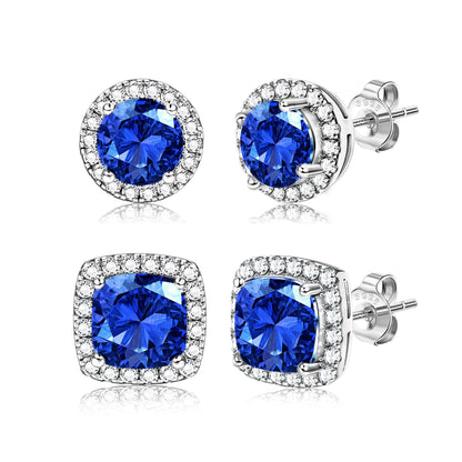 18K Gold Plated Halo Stud Earrings 925 Sterling Silver Cubic Zirconia Stud Earrings Round Square Diamonique Stud Earrings Set for Women Men