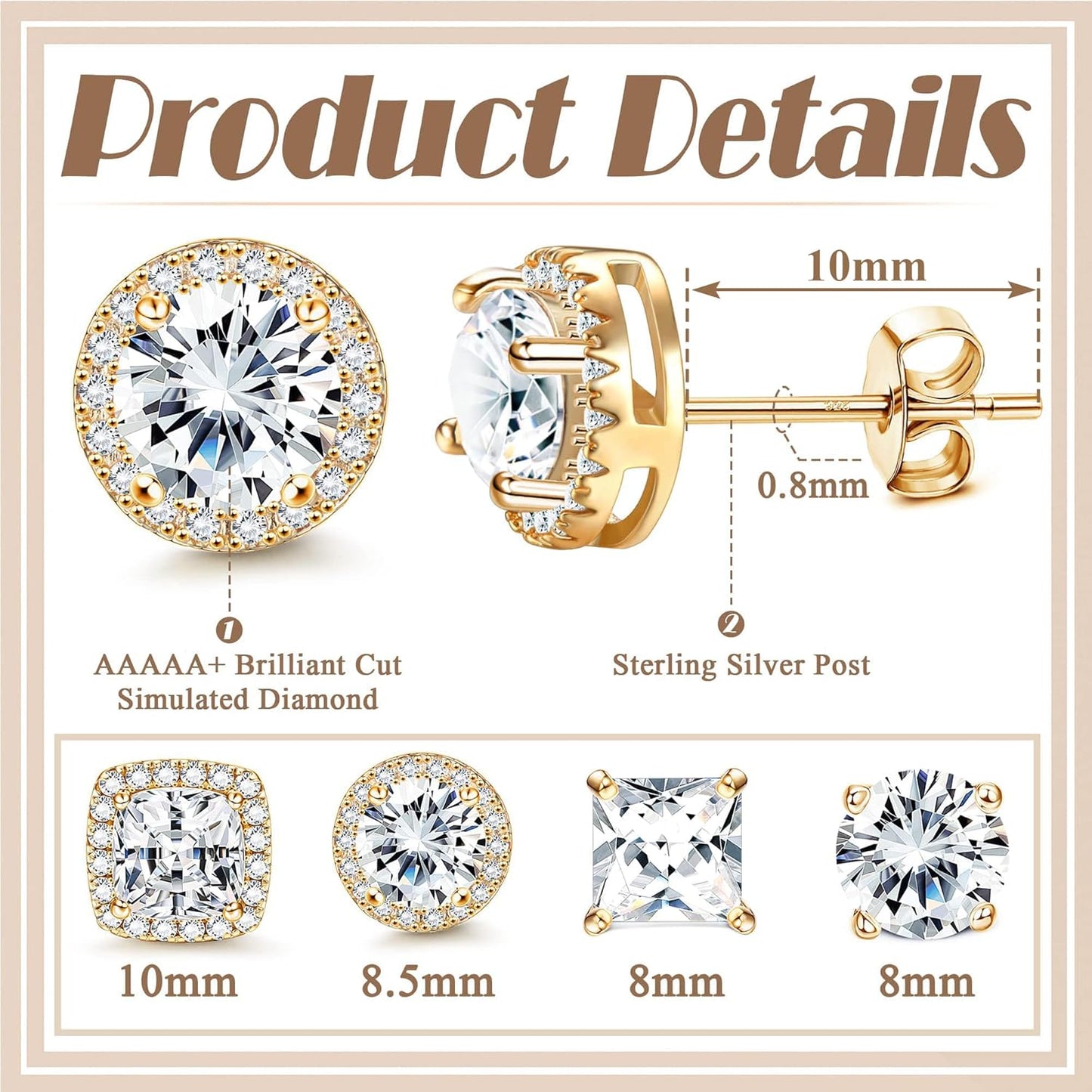 Gold-Tone Silver-Tone CZ Stud Earrings