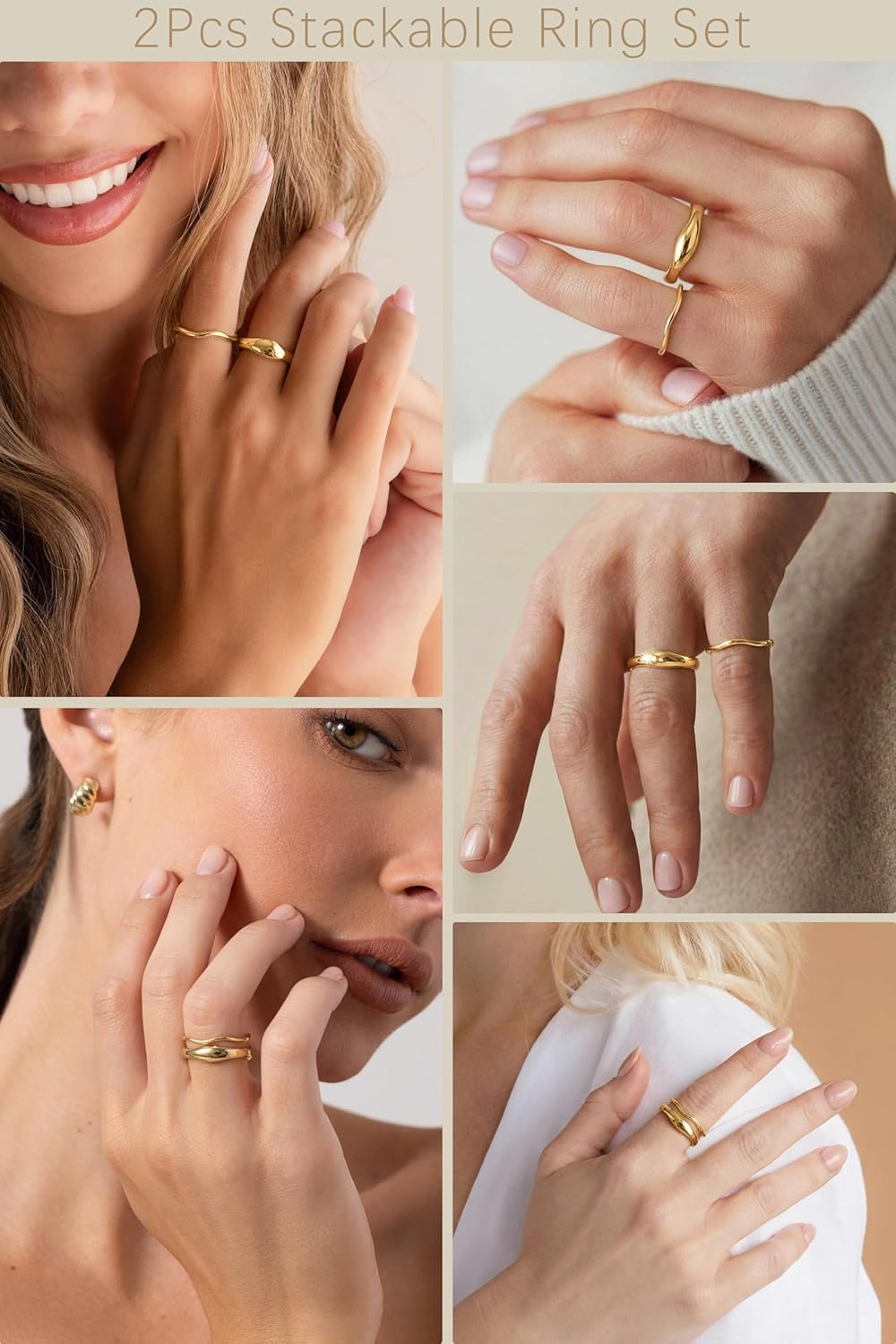 Gold-Tone Stackable Chunky Ring Set