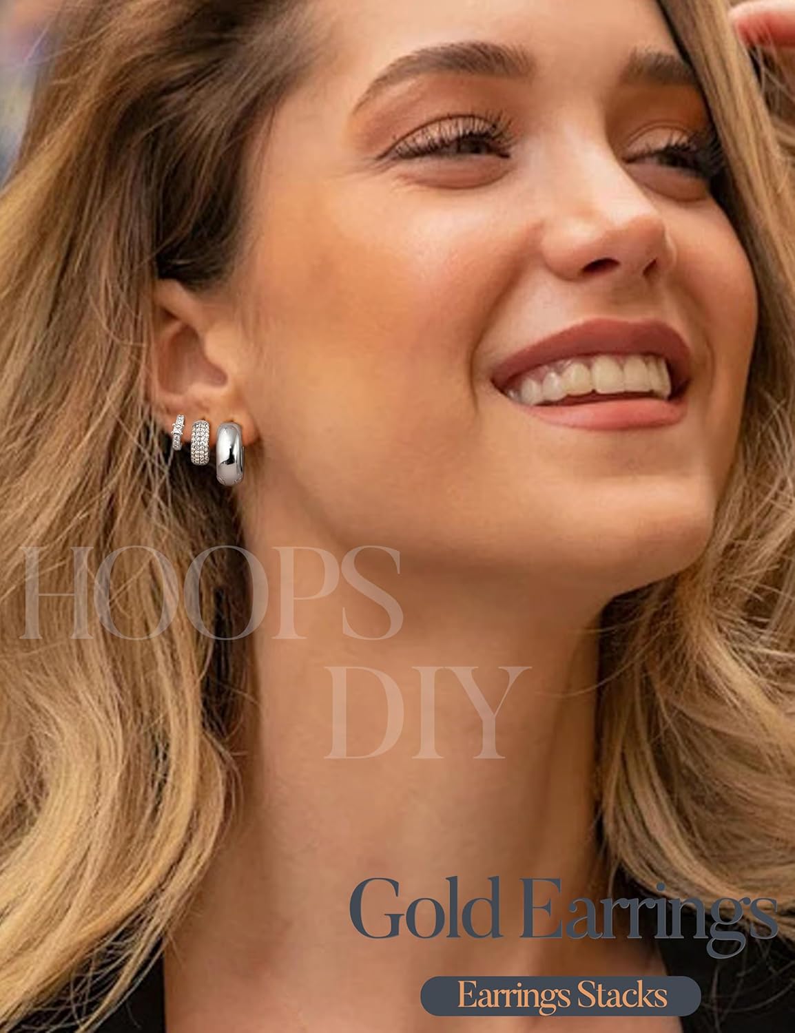 3-Pair 14K Gold Plated Silver Hoop Earrings Set