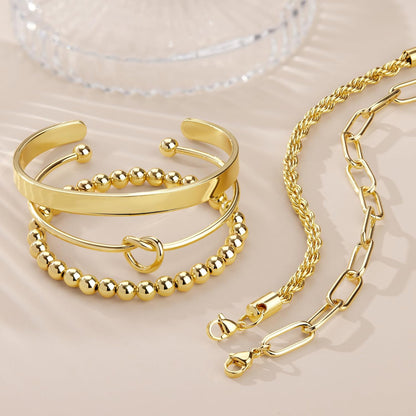 14K Gold Plated 925 Silver Beaded Bracelet Set