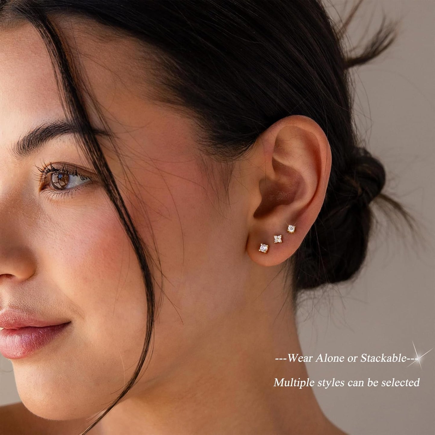 5-Pair Gold-Tone CZ Stud Earrings Set