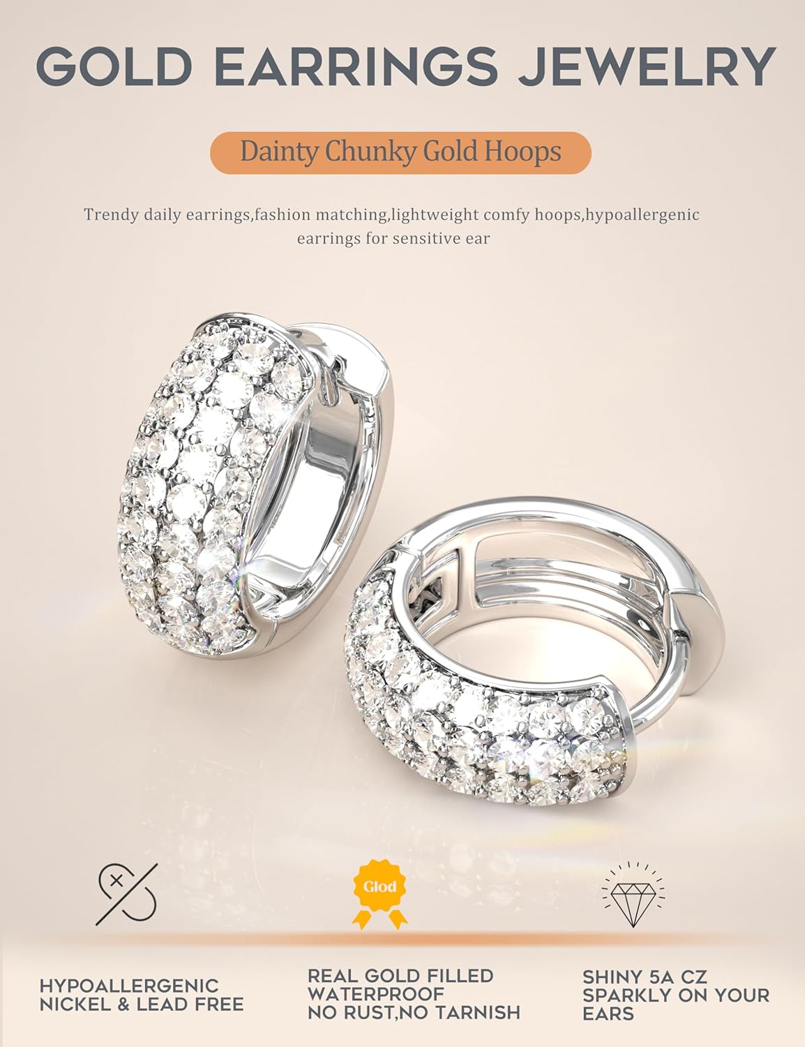 3-Pair 14K Gold Plated Silver Hoop Earrings Set