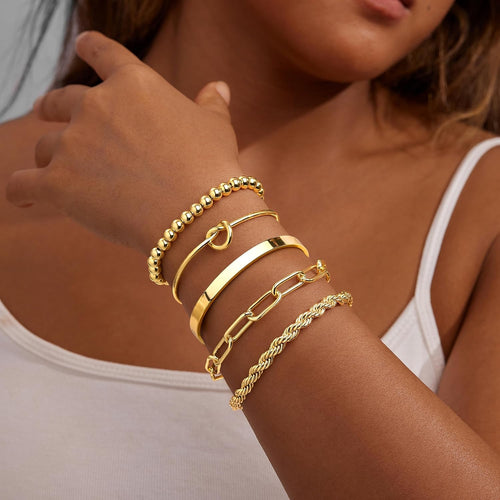 14K Gold Plated 925 Silver Beaded Bracelet Set