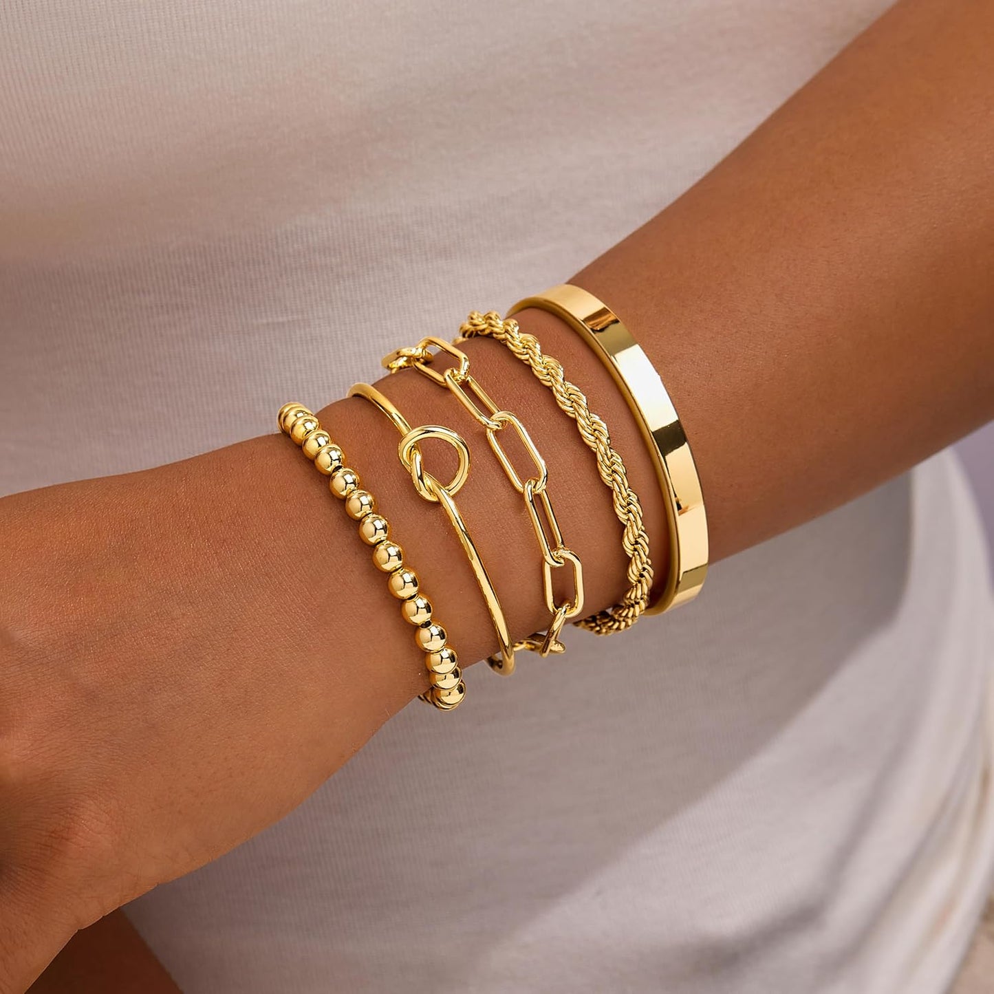 14K Gold Plated 925 Silver Beaded Bracelet Set