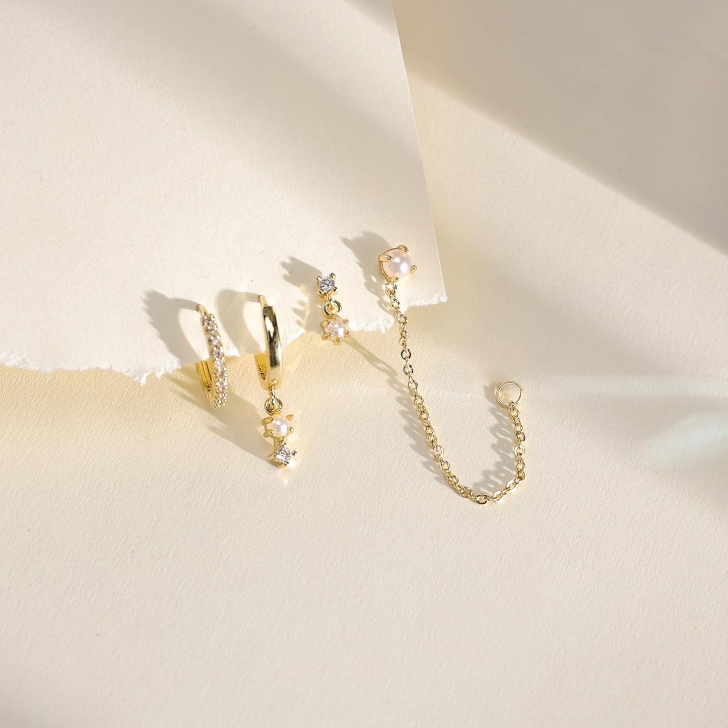 Gold-Tone Pearl Stackable Drop Earrings