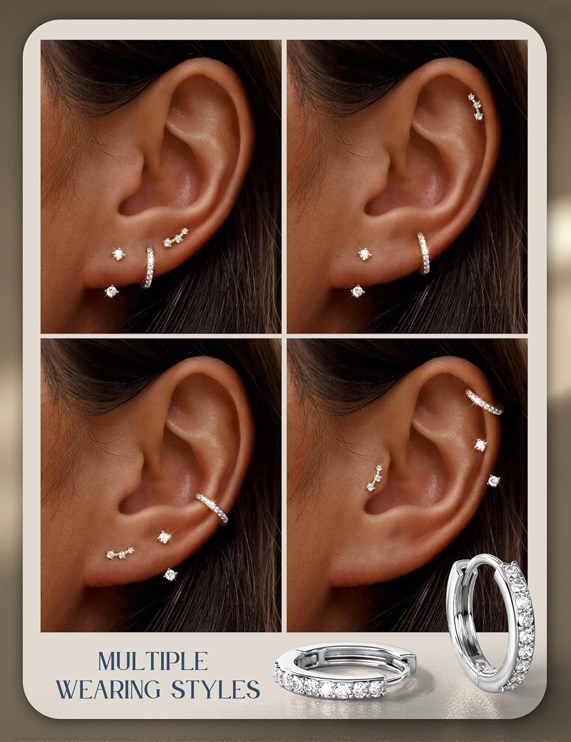 3-Pair Gold-Tone Silver-Tone Stud Earrings Set