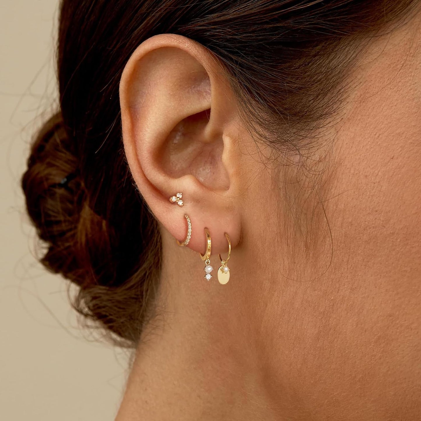 Gold-Tone Pearl Stackable Hoop Earrings