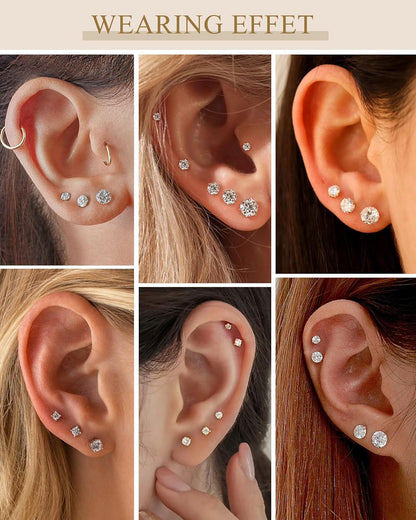 5-Pair Gold-Tone CZ Stud Earrings Set