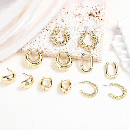 6-Pair Gold-Tone Chunky Hoop Earrings Set
