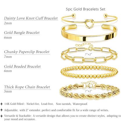 14K Gold Plated 925 Silver Beaded Bracelet Set