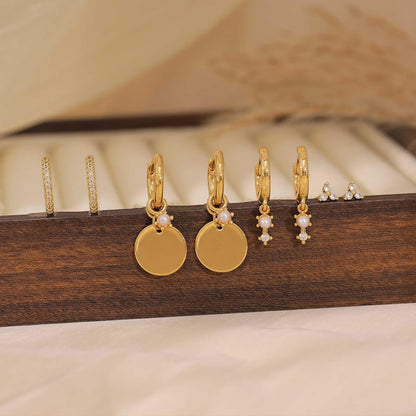 Gold-Tone Pearl Stackable Hoop Earrings