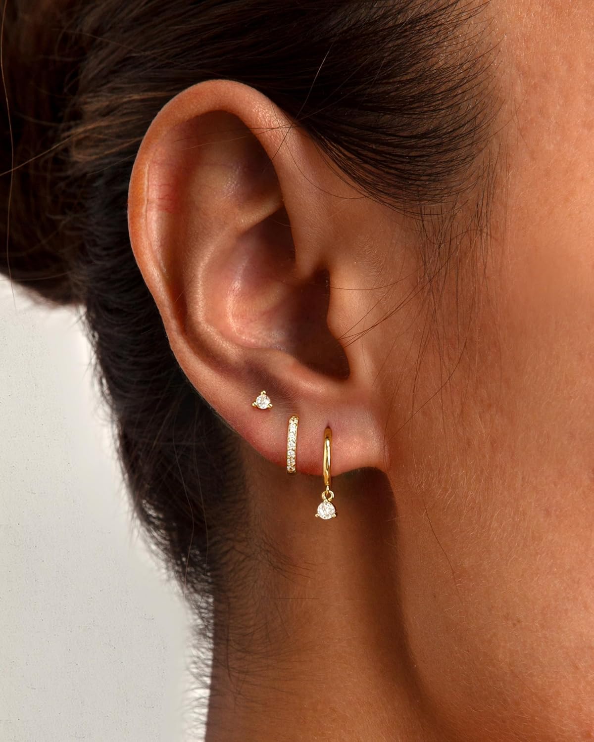 3 Pairs Gold Hoop Earrings Set: Dainty Stud Earrings Trendy Small 14K Gold Plated Hypoallergenic Dangle Cartilage Huggie Hoop Earrings for Women Gold Jewelry for Women Girls Gifts