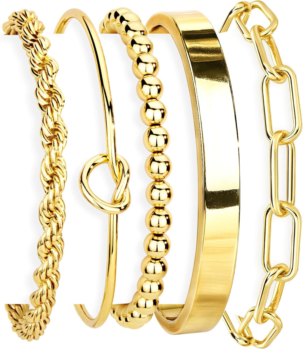 14K Gold Plated 925 Silver Beaded Bracelet Set