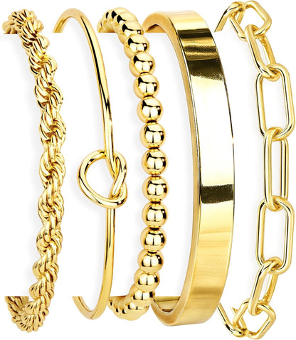 14K Gold Plated 925 Silver Beaded Bracelet Set
