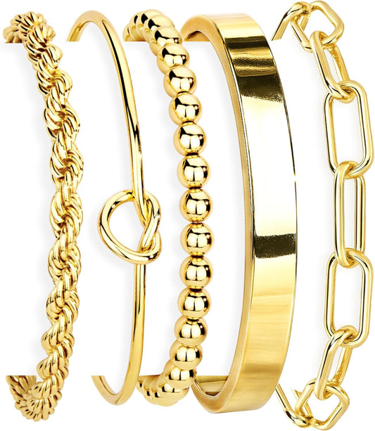 14K Gold Plated 925 Silver Beaded Bracelet Set