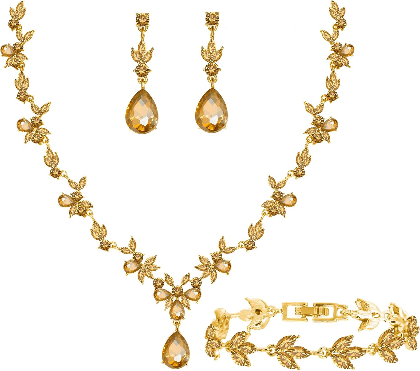 3-Piece Crystal Flower Jewelry Set