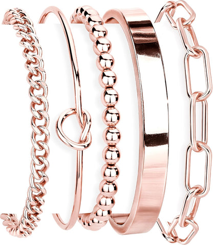 14K Gold Plated 925 Silver Beaded Bracelet Set