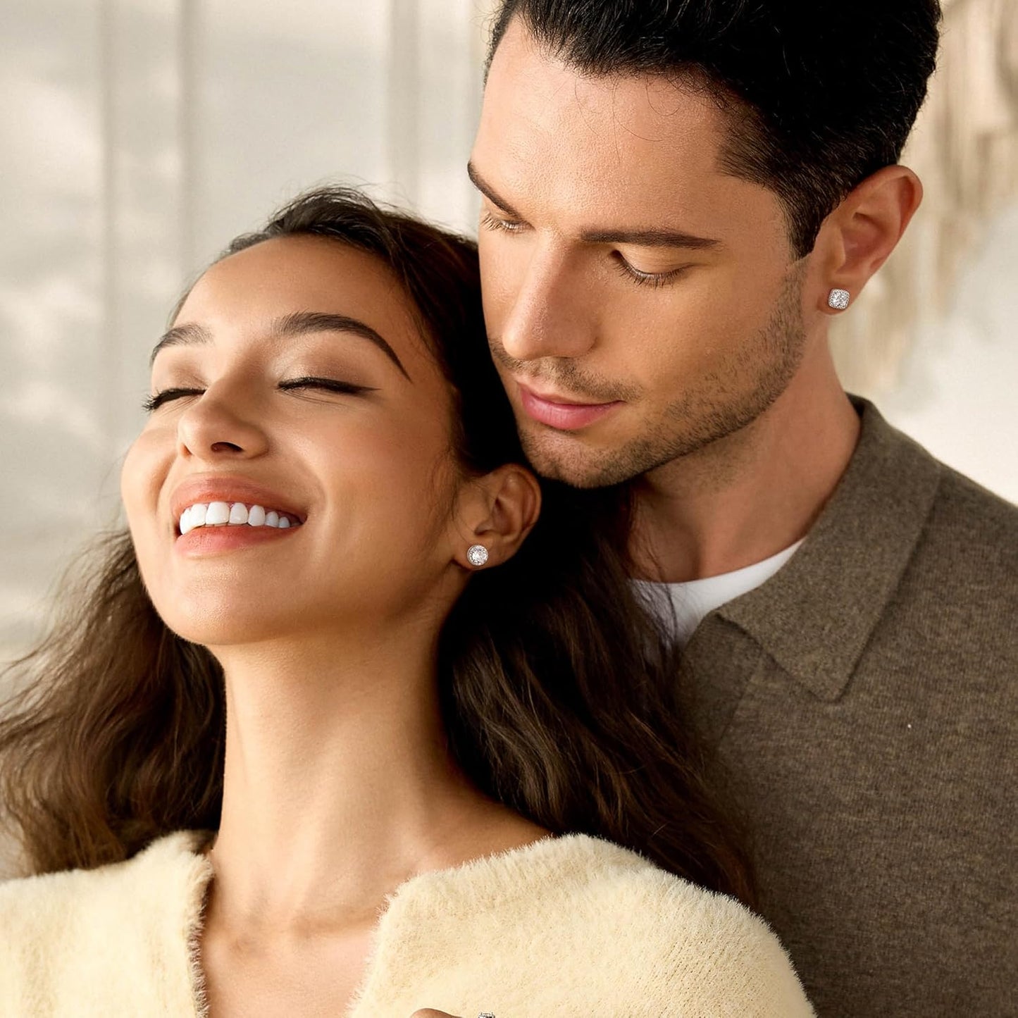 18K Gold Plated Halo Stud Earrings 925 Sterling Silver Cubic Zirconia Stud Earrings Round Square Diamonique Stud Earrings Set for Women Men