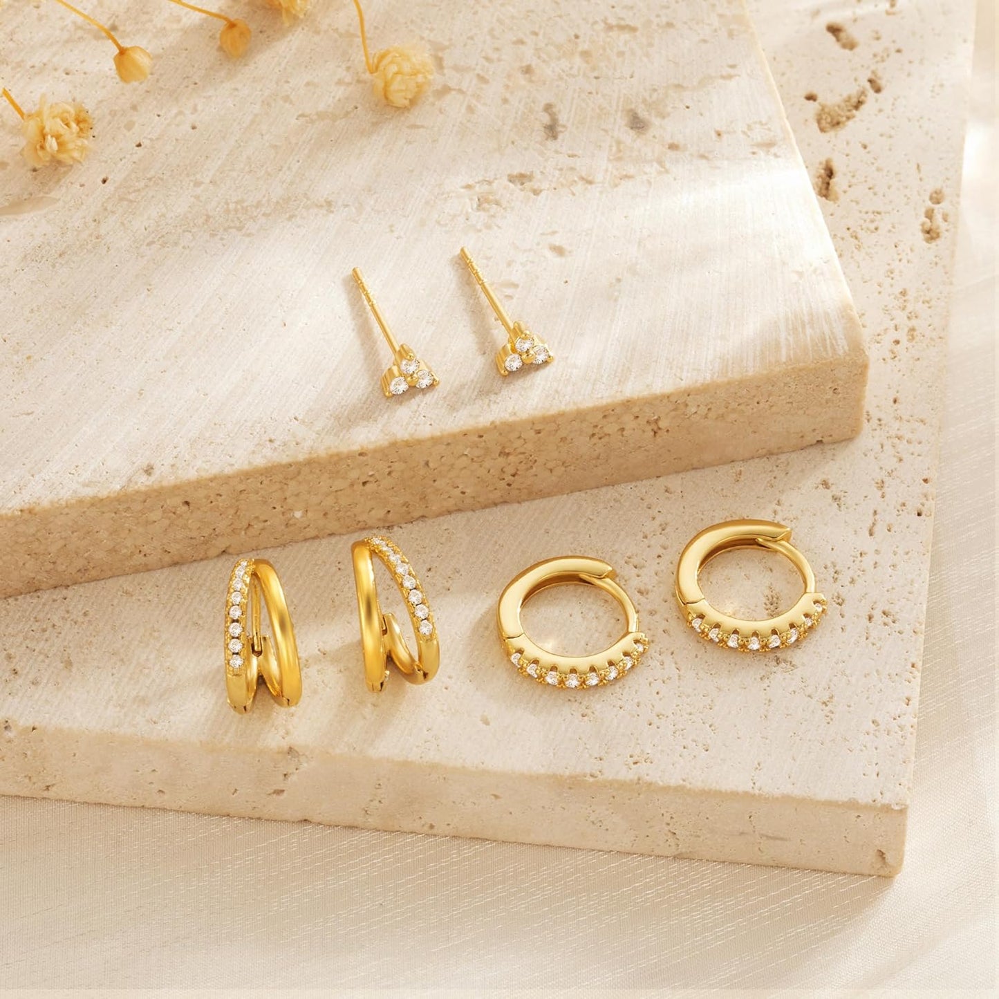 Gold Hoop Earrings for Women, 14K Gold Plated Hypoallergenic Cubic Zirconia Earrings Trendy Small Dainty Gold Hoops Earrings Set Jewelry Multiple Piercing Gifts for Women