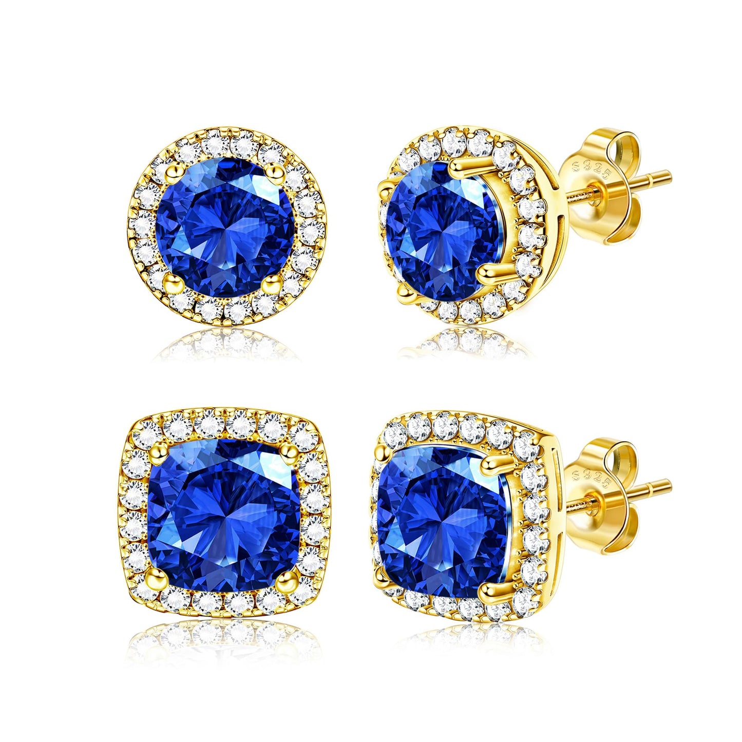 18K Gold Plated Halo Stud Earrings 925 Sterling Silver Cubic Zirconia Stud Earrings Round Square Diamonique Stud Earrings Set for Women Men