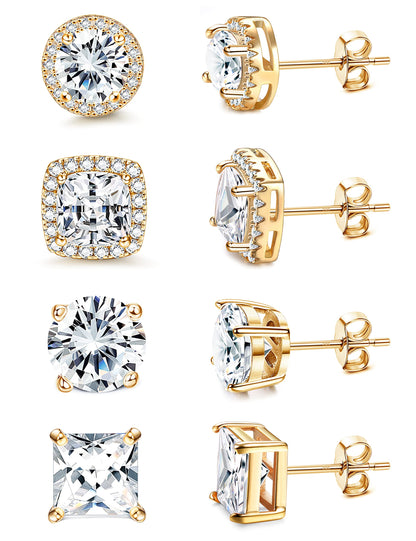Gold-Tone Silver-Tone CZ Stud Earrings