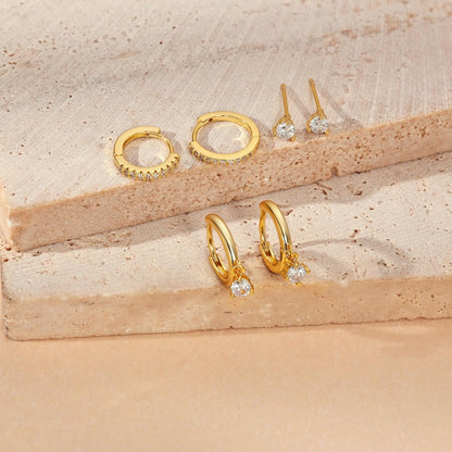 3 Pairs Gold Hoop Earrings Set: Dainty Stud Earrings Trendy Small 14K Gold Plated Hypoallergenic Dangle Cartilage Huggie Hoop Earrings for Women Gold Jewelry for Women Girls Gifts