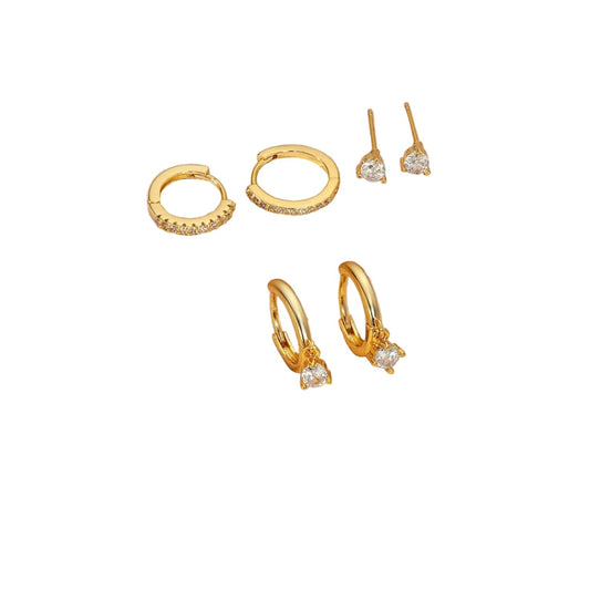 3-Pair 14K Gold Plated Hoop Earrings Set