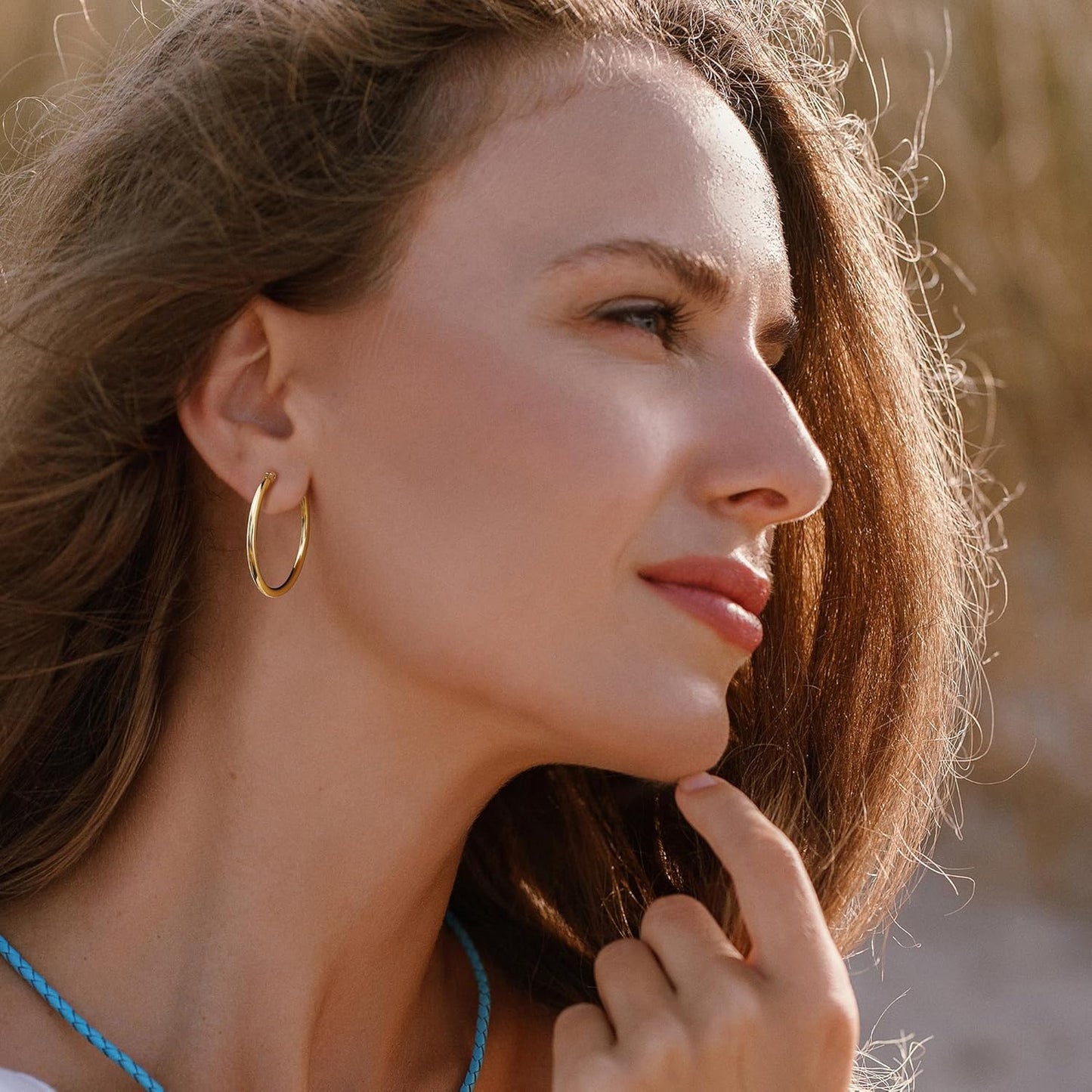 Gold Hoop Earrings for Women 14K Real Gold Plated Hoops with 925 Sterling Silver Post