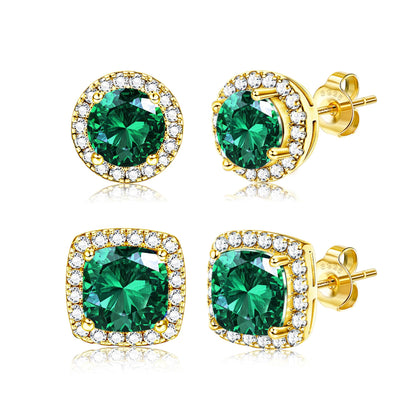 18K Gold Plated Halo Stud Earrings 925 Sterling Silver Cubic Zirconia Stud Earrings Round Square Diamonique Stud Earrings Set for Women Men