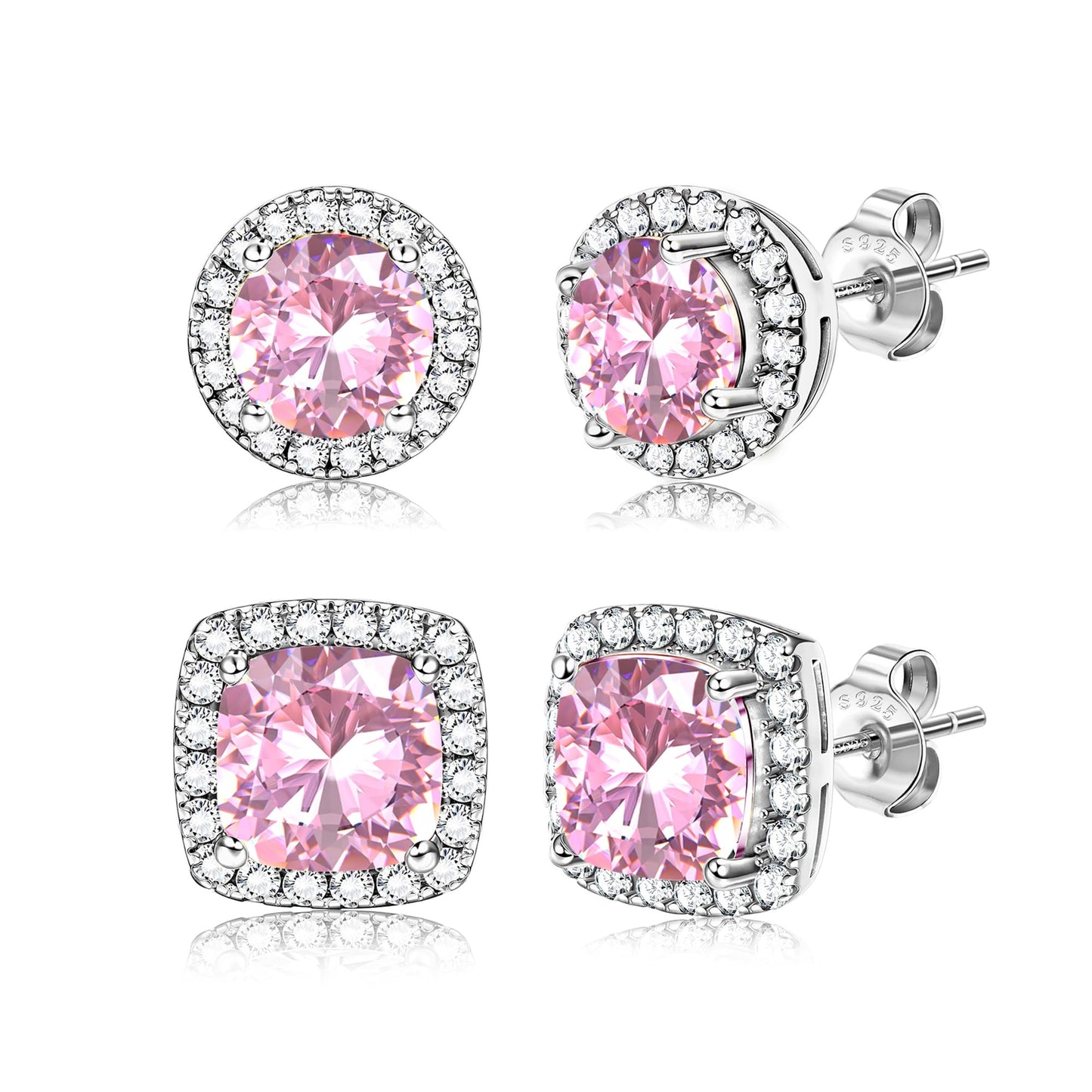 18K Gold Plated Halo Stud Earrings 925 Sterling Silver Cubic Zirconia Stud Earrings Round Square Diamonique Stud Earrings Set for Women Men