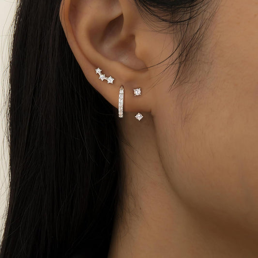 3-Pair Gold-Tone Silver-Tone Hoop Earrings Set