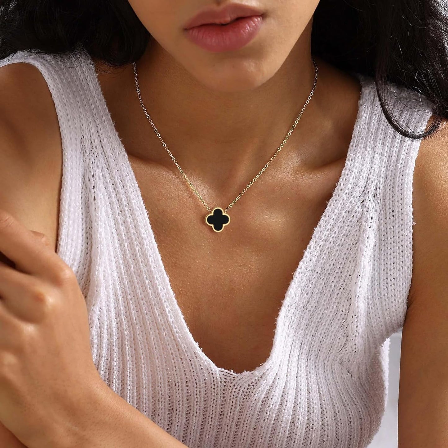 Gold-Tone Black Clover Leaf Jewelry Set
