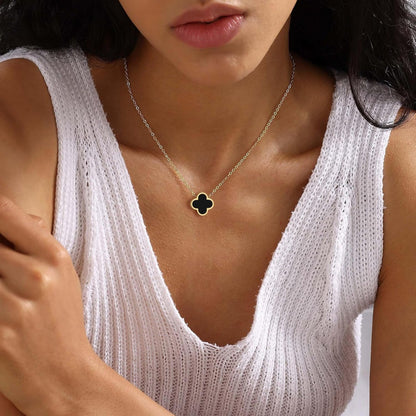 Gold-Tone Black Clover Leaf Jewelry Set