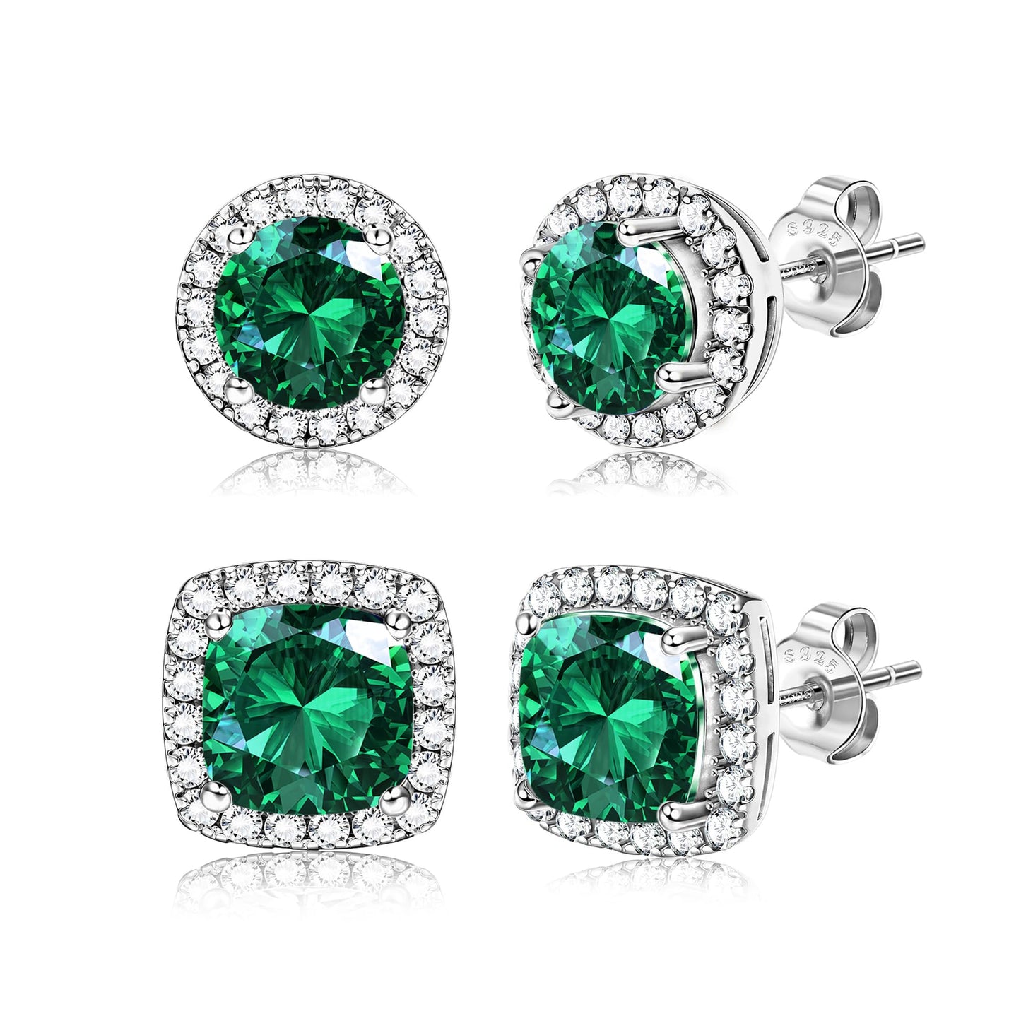 18K Gold Plated Halo Stud Earrings 925 Sterling Silver Cubic Zirconia Stud Earrings Round Square Diamonique Stud Earrings Set for Women Men