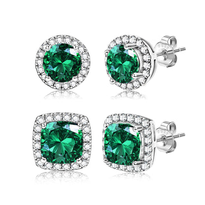 18K Gold Plated Halo Stud Earrings 925 Sterling Silver Cubic Zirconia Stud Earrings Round Square Diamonique Stud Earrings Set for Women Men