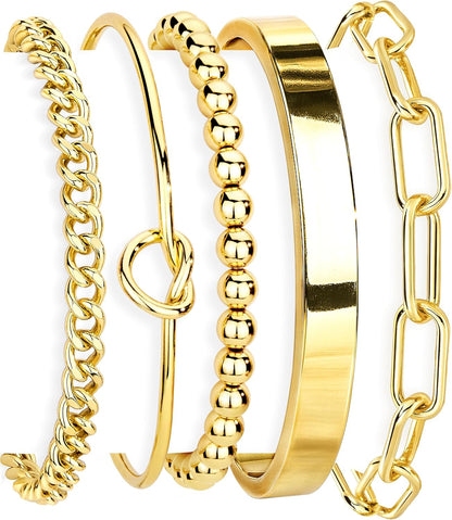 14K Gold Plated 925 Silver Beaded Bracelet Set