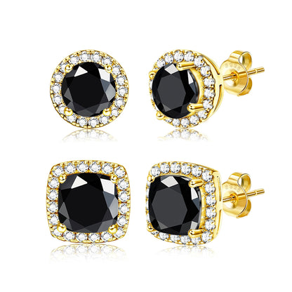 18K Gold Plated Halo Stud Earrings 925 Sterling Silver Cubic Zirconia Stud Earrings Round Square Diamonique Stud Earrings Set for Women Men