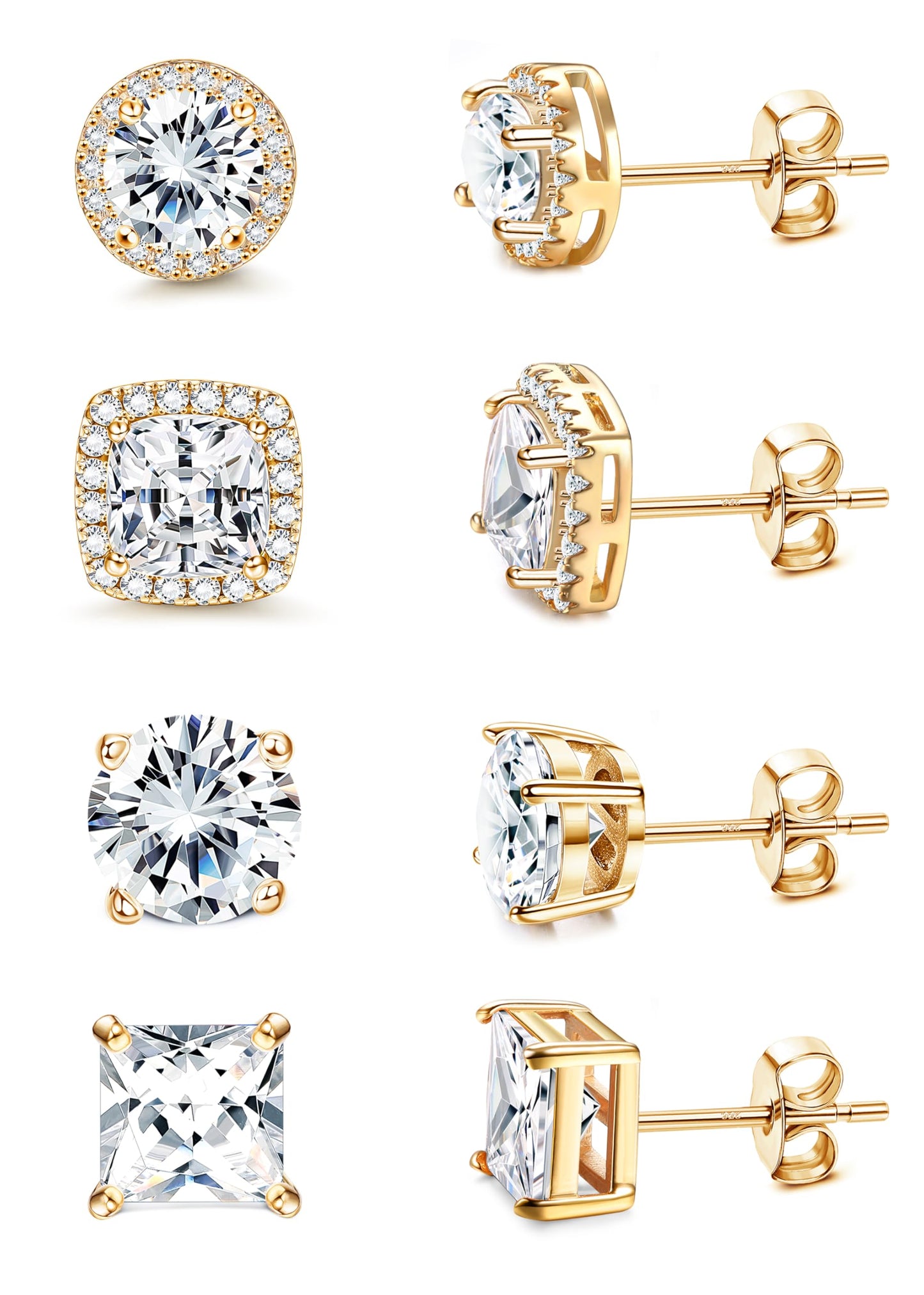 Gold-Tone Silver-Tone CZ Stud Earrings