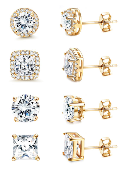 Gold-Tone Silver-Tone CZ Stud Earrings