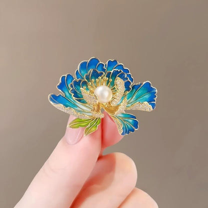 Hand-painted Enamel Sparkling Zircon Vintage Animal Brooch, Pink Flower, Creative & Fashionable Brooch